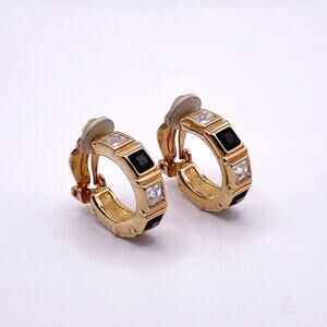 Swarovski Vintage Clip On Earrings Hoops with Black and White Crystals 1”